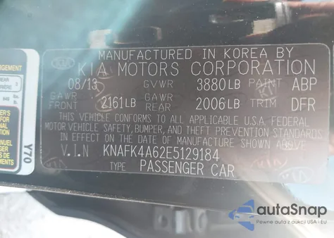 2014 Kia Forte Lx z USA, uszkodzony, nr VIN KNAFK4A62E5129184